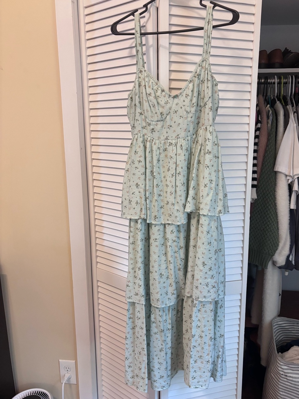 Light Green Floral Tiered Maxi Dress